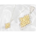 Zarte Ankerkette mit hochwertigem Goldschmiedeanhänger, weiße und gelbe Diamanten/Brillanten von ca.