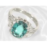 Like new tourmaline/brilliant-cut diamond gold ring, beautiful green tourmaline of approx. 4.33ct, p