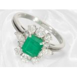 Ring: Weißgoldener Diamant/Brillantring mit schönem Smaragd von ca. 1,15ct, Expertise