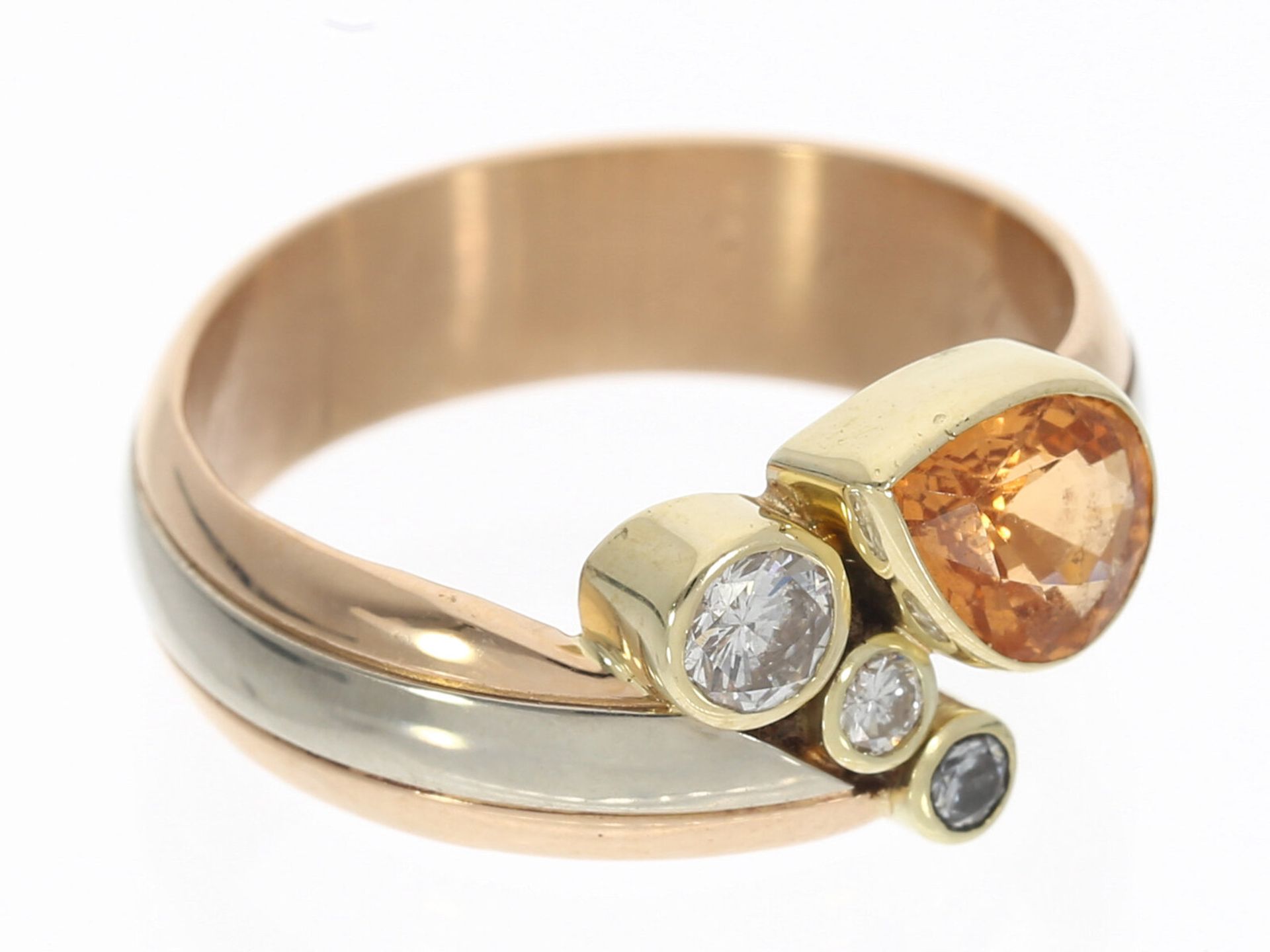 Ring: Schöner Bicolor-Goldschmiedering mit Citrin und Brillanten - Image 3 of 3