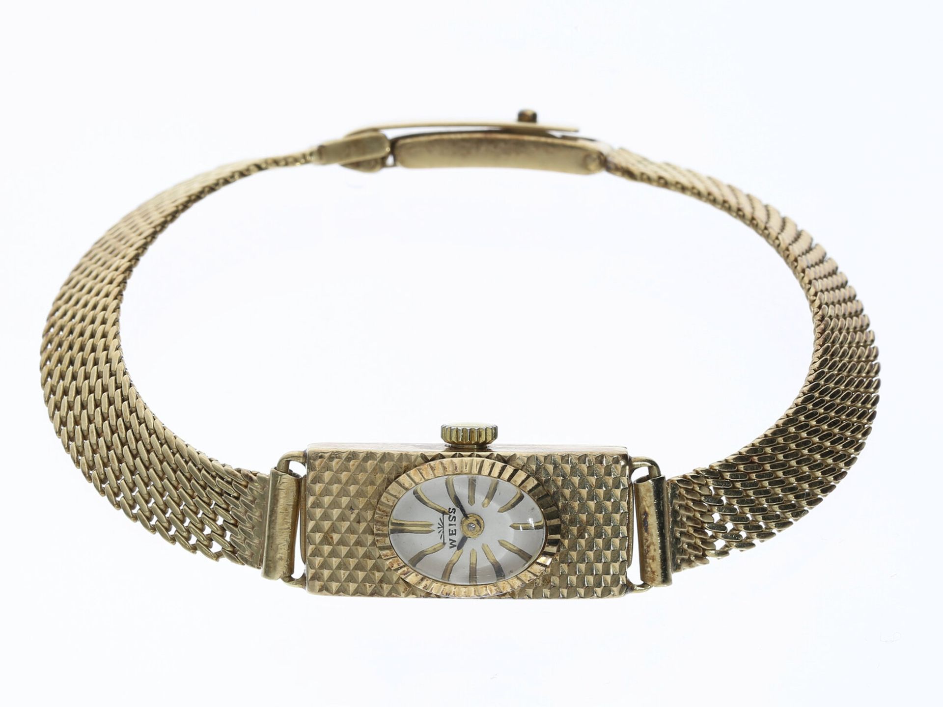 Armbanduhr: Goldene vintage Damenuhr der Marke Weiss, 14K Gold