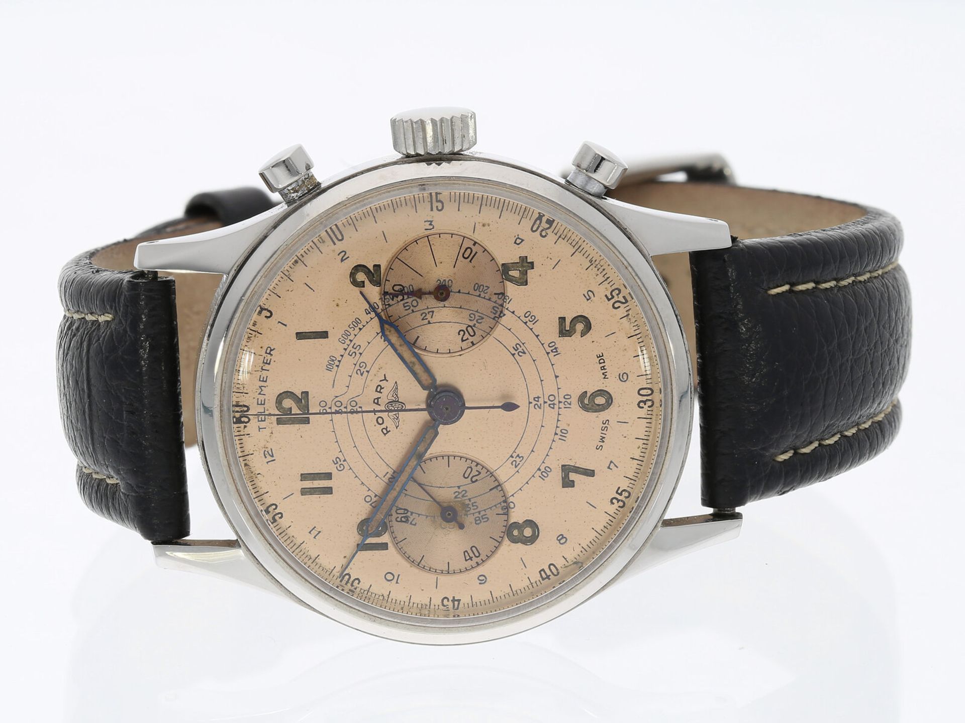 Armbanduhr: Seltener vintage "oversize" Chronograph, signiert Rotary, ca. 1945