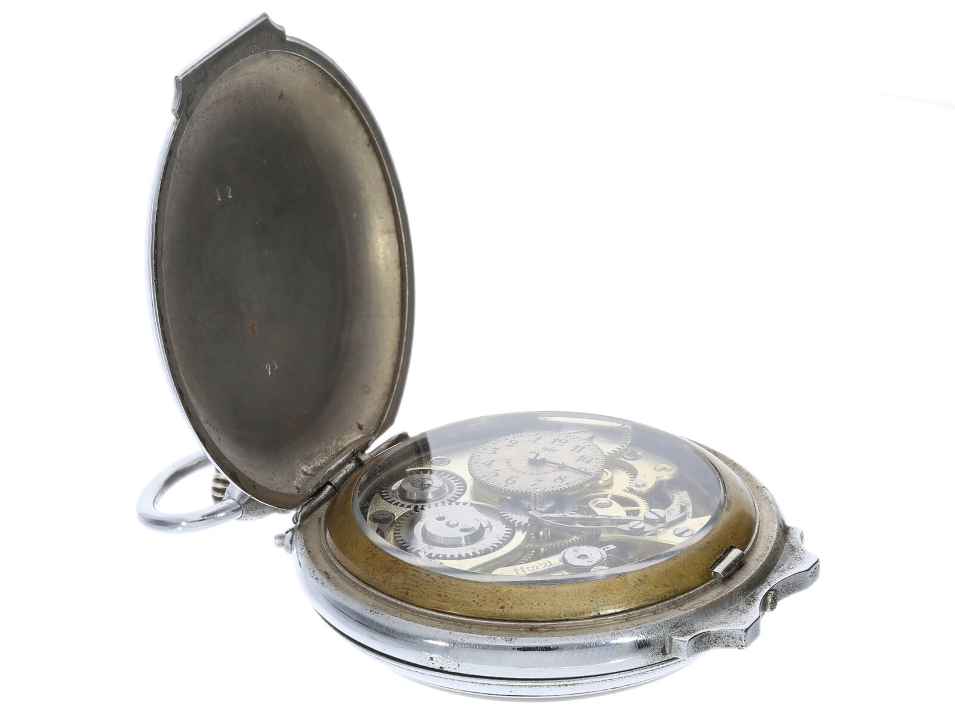 Seltene, große französische Taschenuhr mit Wecker "Reveil Perfectionné", ca. 1900 - Image 3 of 3