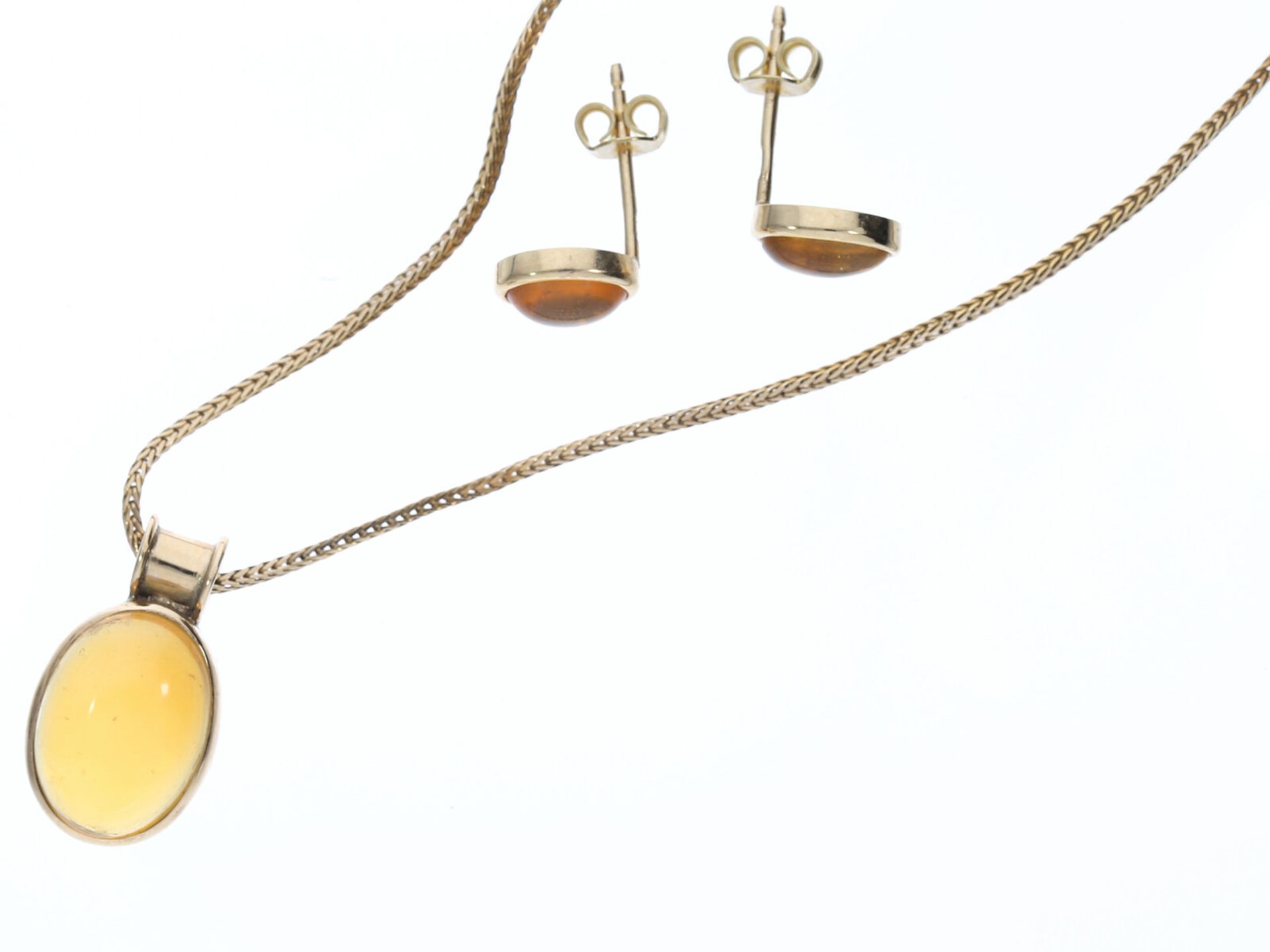 Kette: Collierkette mit Feueropal-Anhänger und passenden Ohrsteckern - Image 2 of 3