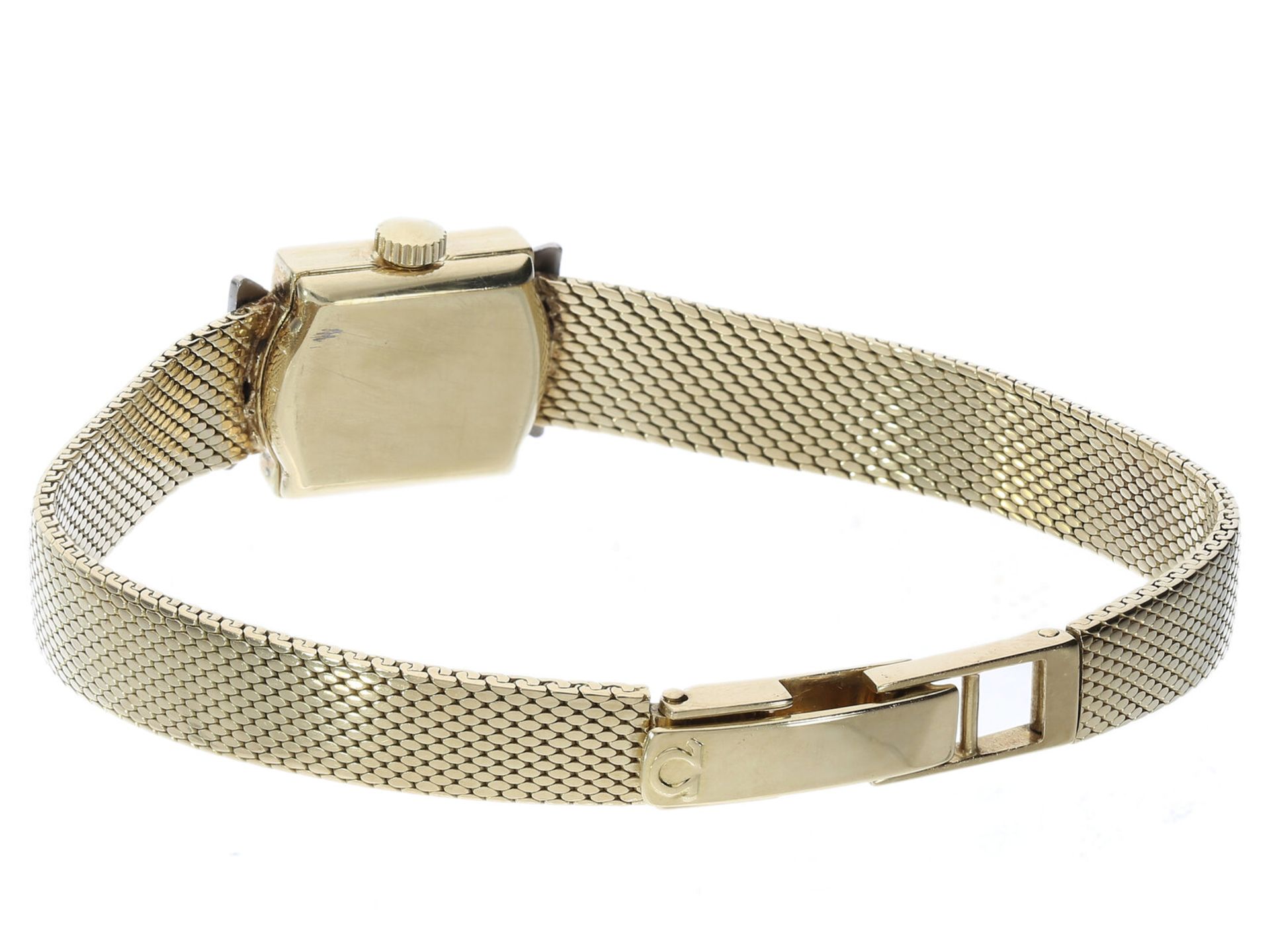 Armbanduhr: Goldene vintage Damenuhr der Marke Omega mit Brillantbesatz - Bild 2 aus 2