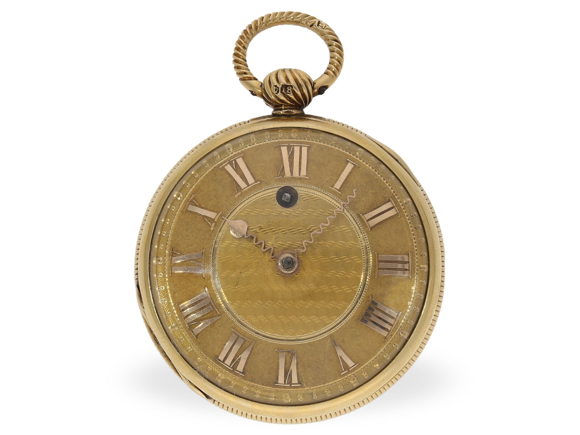 Taschenuhr: 18K Spindeluhr mit massiv goldenem Zifferblatt, De La Cour Chatham No.2915, HM 1820