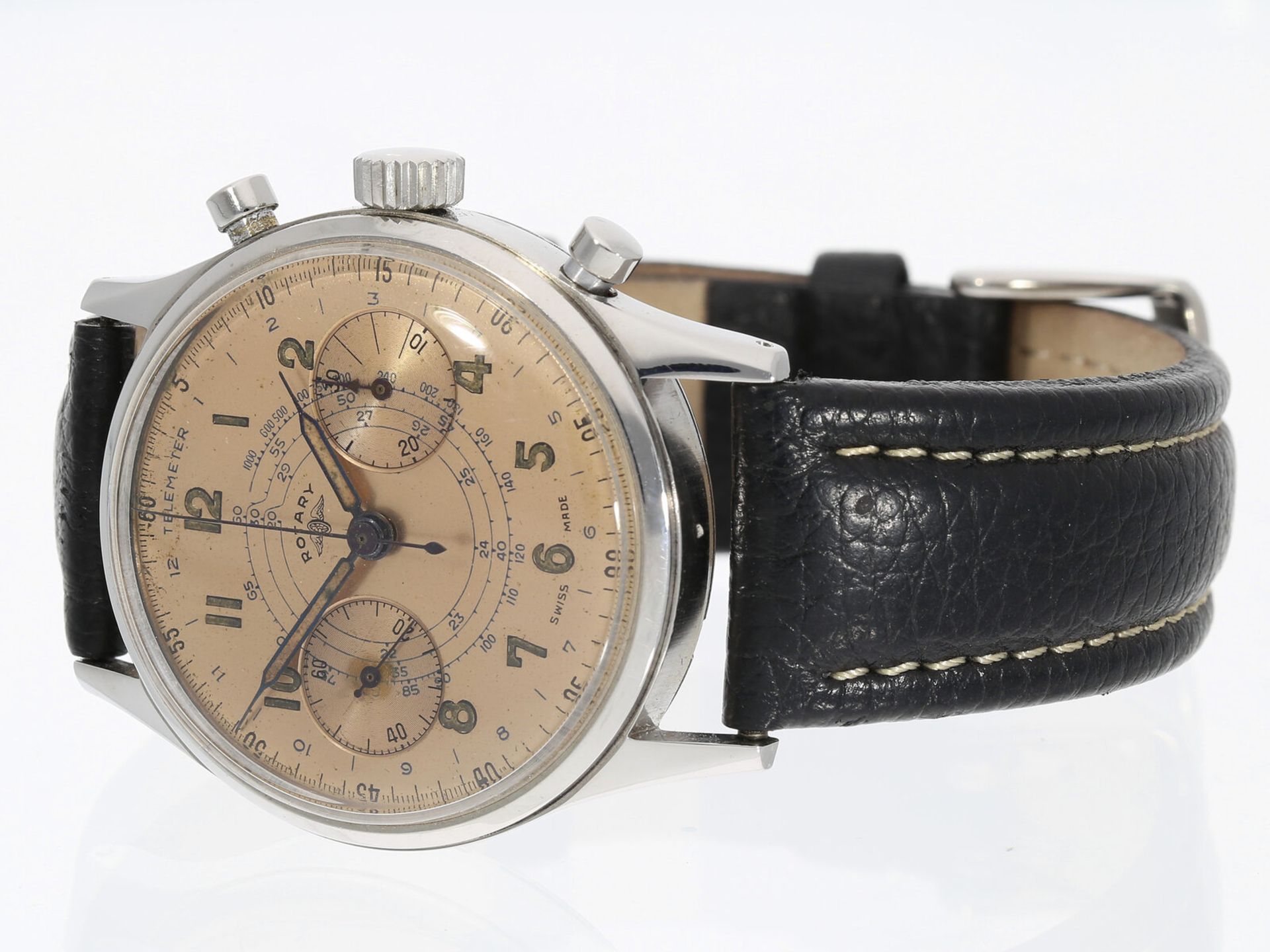 Armbanduhr: Seltener vintage "oversize" Chronograph, signiert Rotary, ca. 1945 - Image 2 of 3