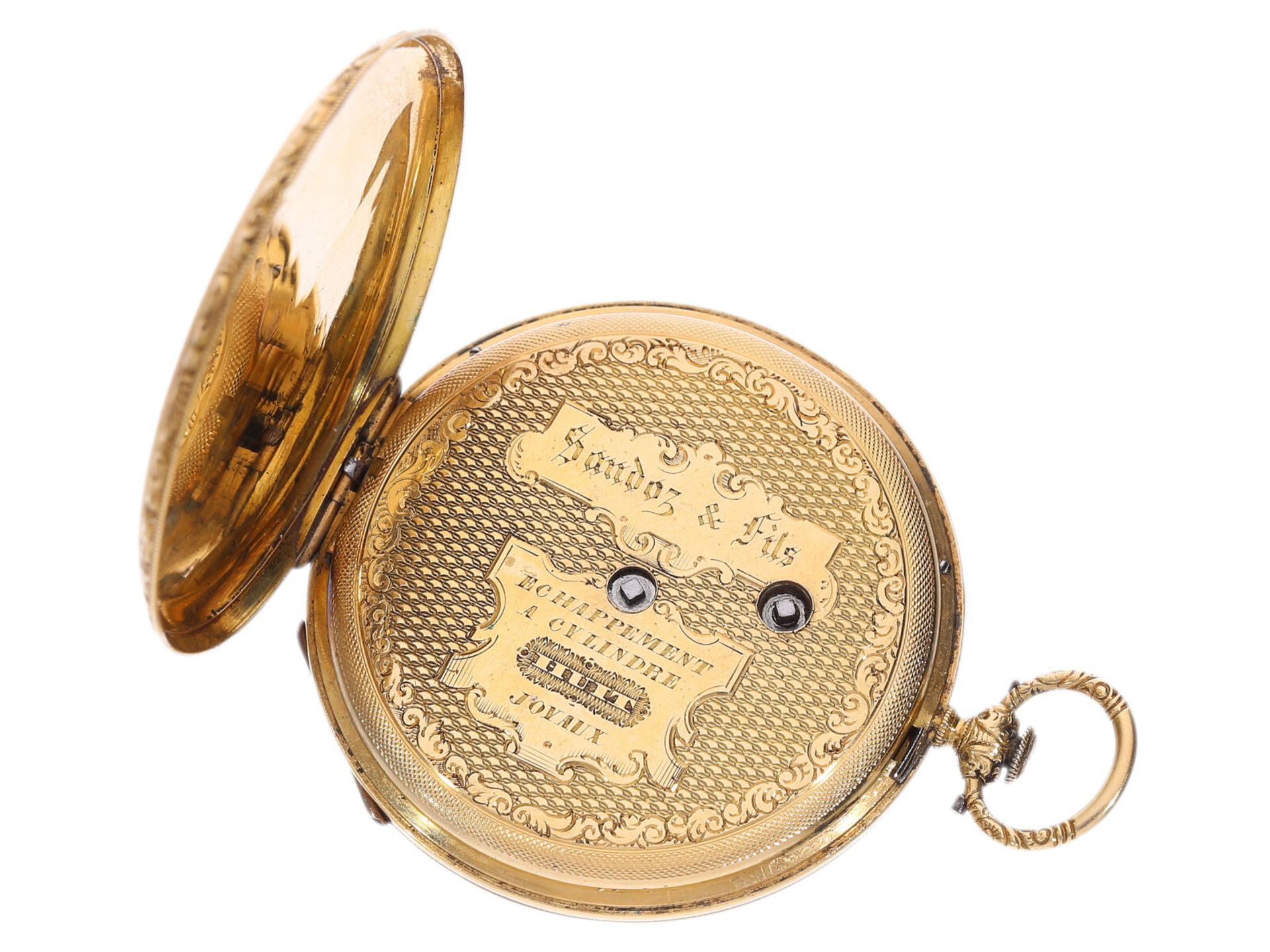 Goldene Taschenuhr sehr feiner Qualität, Sandoz & Fils No.54075, ca. 1840 - Bild 3 aus 4