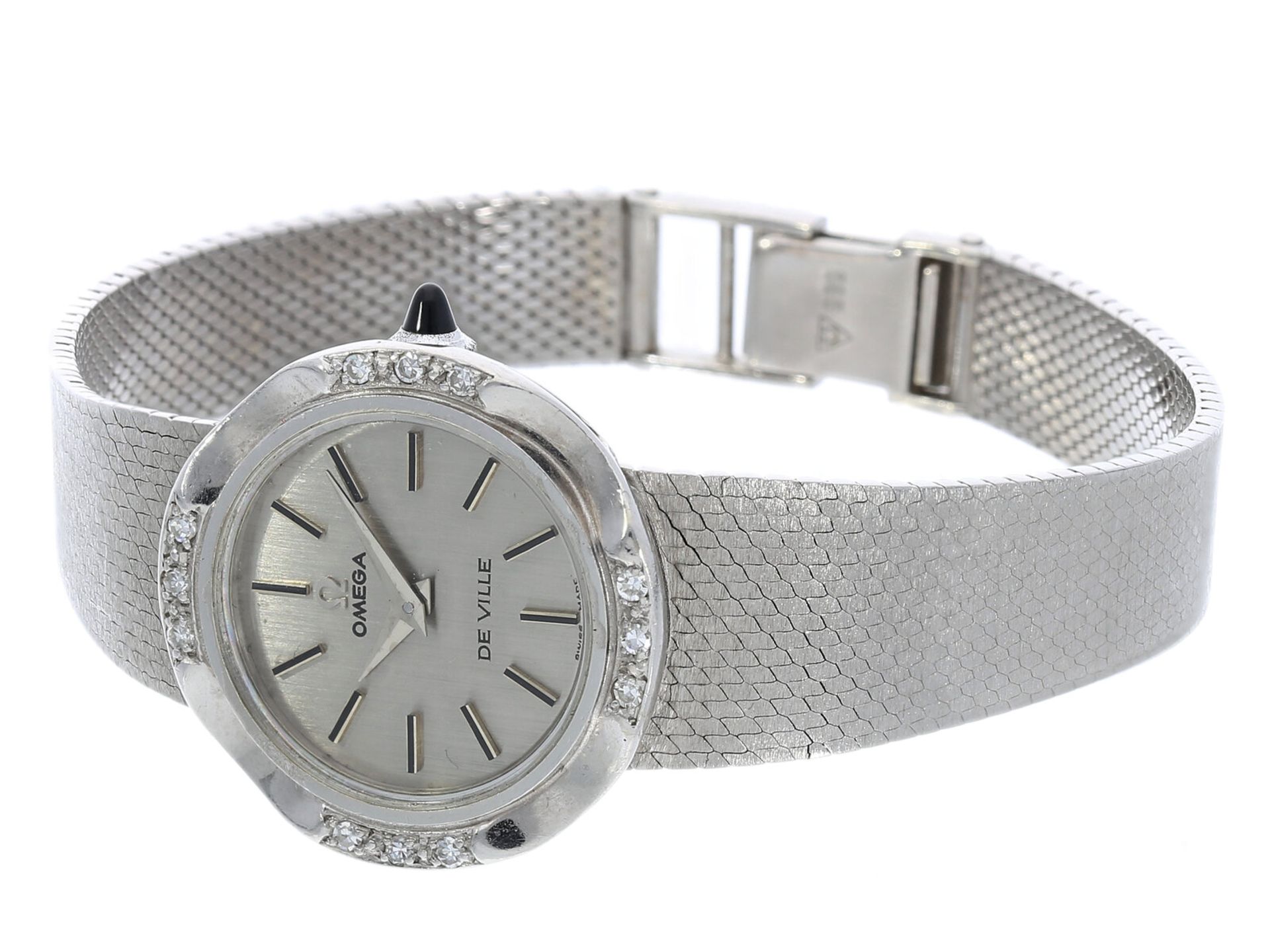 Armbanduhr: Elegante, weißgoldene vintage Damenuhr der Marke Omega De Ville mit Diamant-Lünette - Image 2 of 3