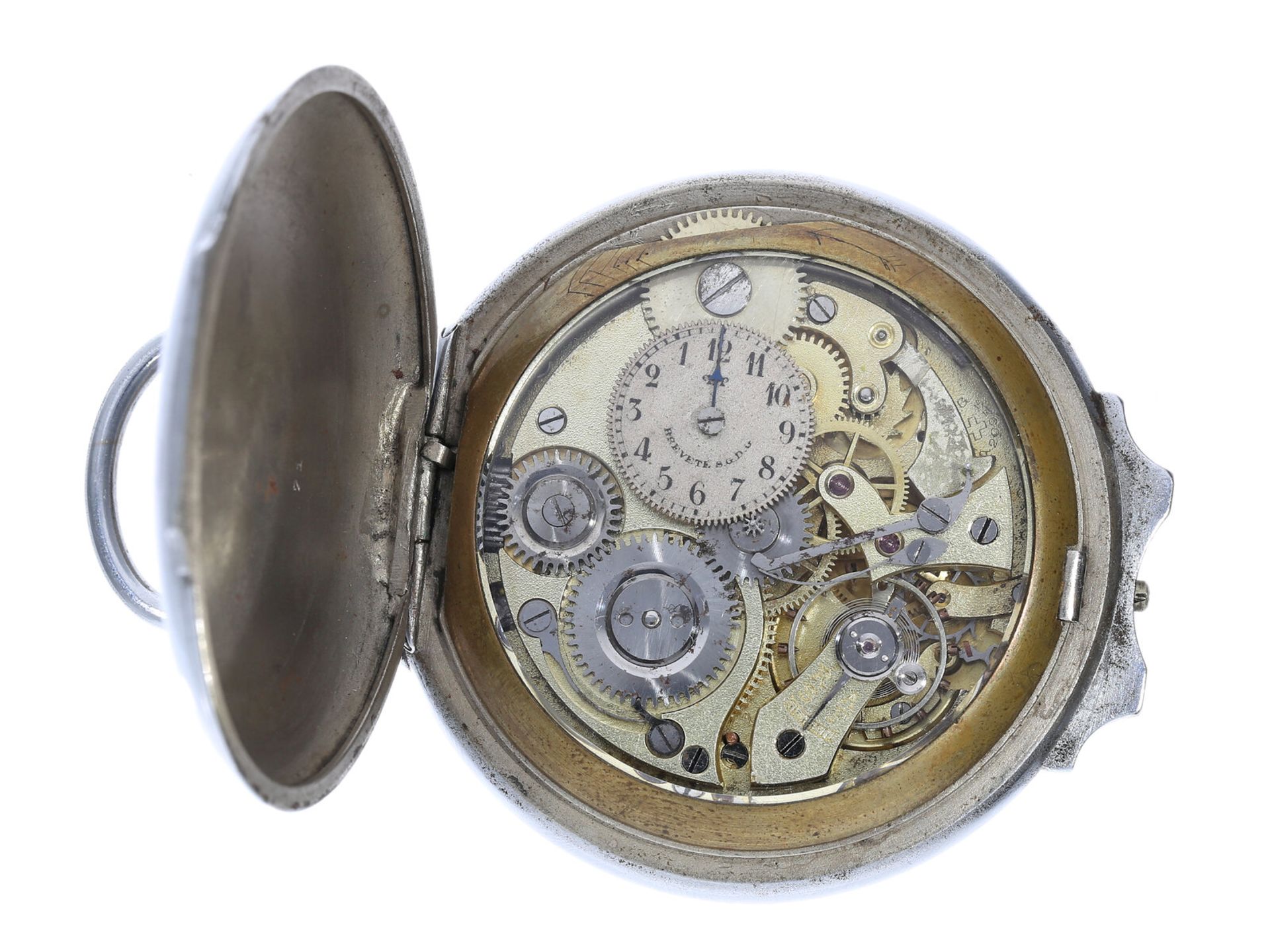Seltene, große französische Taschenuhr mit Wecker "Reveil Perfectionné", ca. 1900 - Image 2 of 3