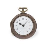 Taschenuhr: frühe englische Doppelgehäuse-Spindeluhr in sehr schönem Zustand, London 1753