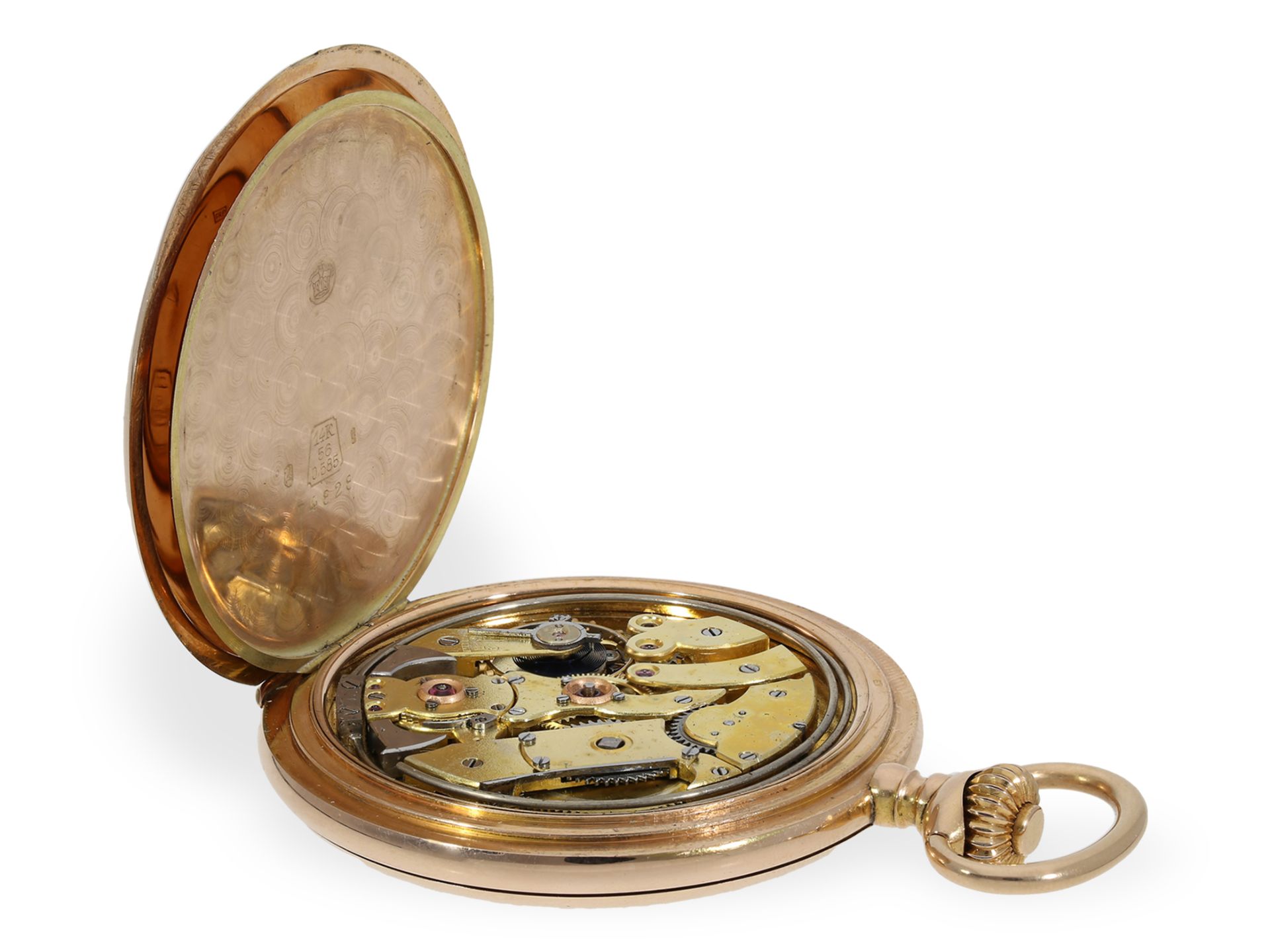 Pocket watch: very fine gold hunting case watch with quarter-hour repeater, probably Piguet calibre, - Image 5 of 6