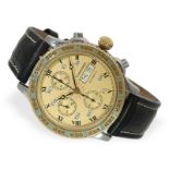 Armbanduhr: Jubiläumsmodell Longines Chronograph Charles Lindbergh Hour Angle, Stahl/Gold, 1990er-Ja