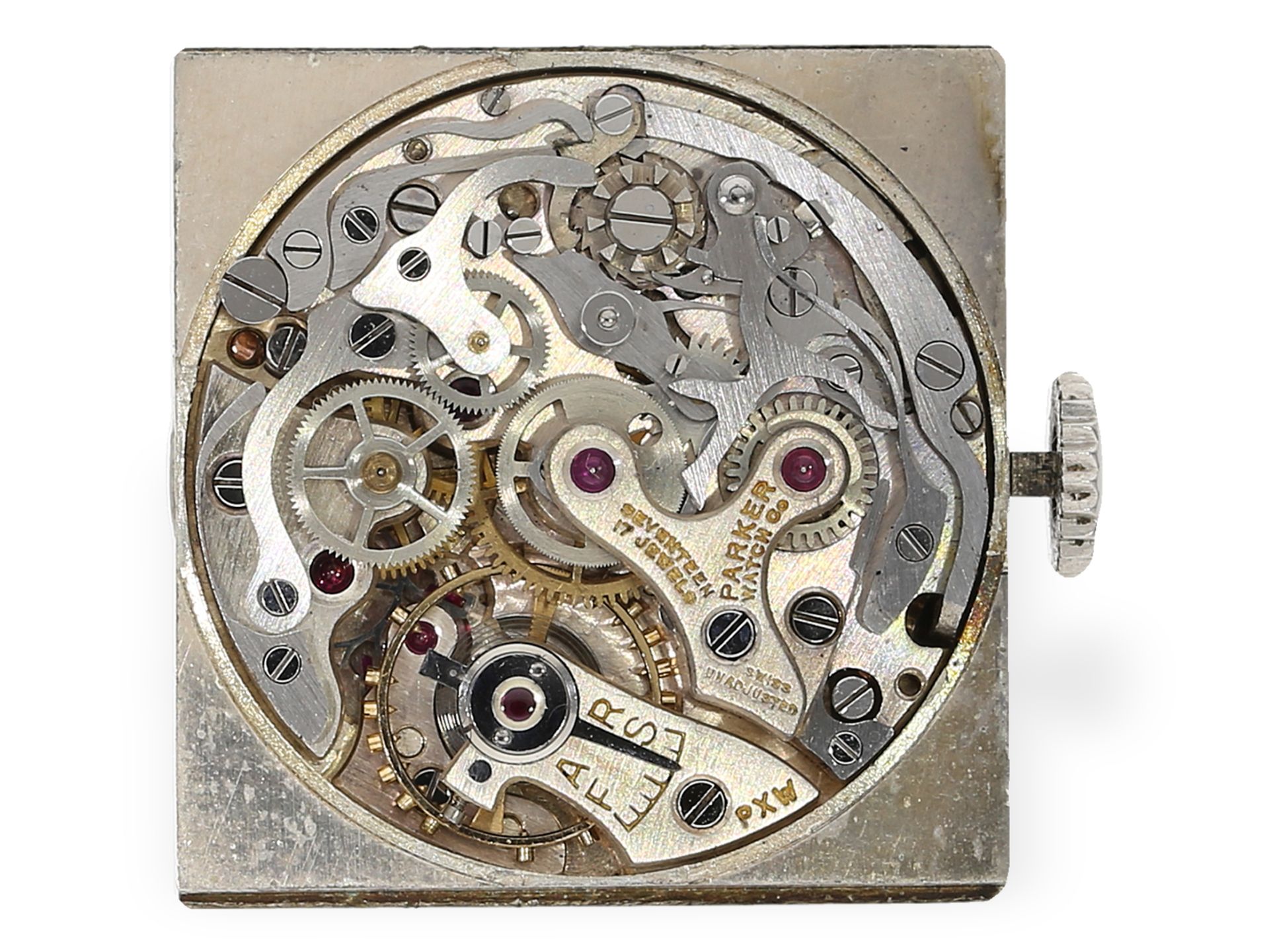 Wristwatch: very beautiful Parker Square Chronograph in steel, Val. 69, 1930s - Image 3 of 7