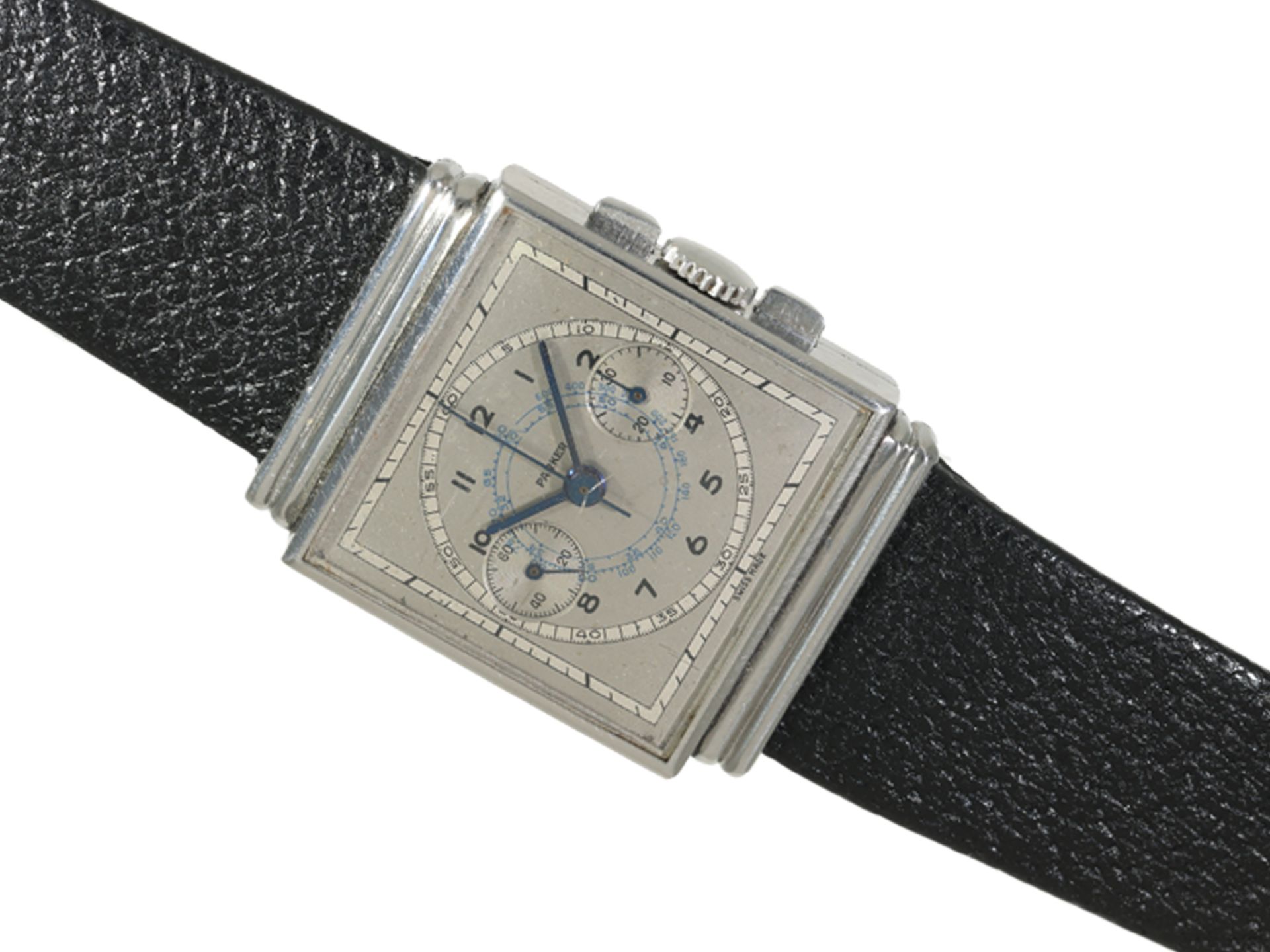 Wristwatch: very beautiful Parker Square Chronograph in steel, Val. 69, 1930s - Image 2 of 7