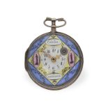 Taschenuhr: attraktive Spindeluhr mit mehrfarbigem Emaillezifferblatt, Coulin Geneve, um 1780