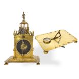 Table clock: rare Renaissance "Türmchenuhr" with concealed sundial in the base, ca. 1630