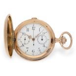 Taschenuhr: rotgoldener Chronograph mit Zähler, Dürrstein Dresden, um 1900