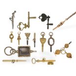Uhrenschlüssel: kleine Sammlung seltener Spindeluhrenschlüssel, ca. 1680-1900