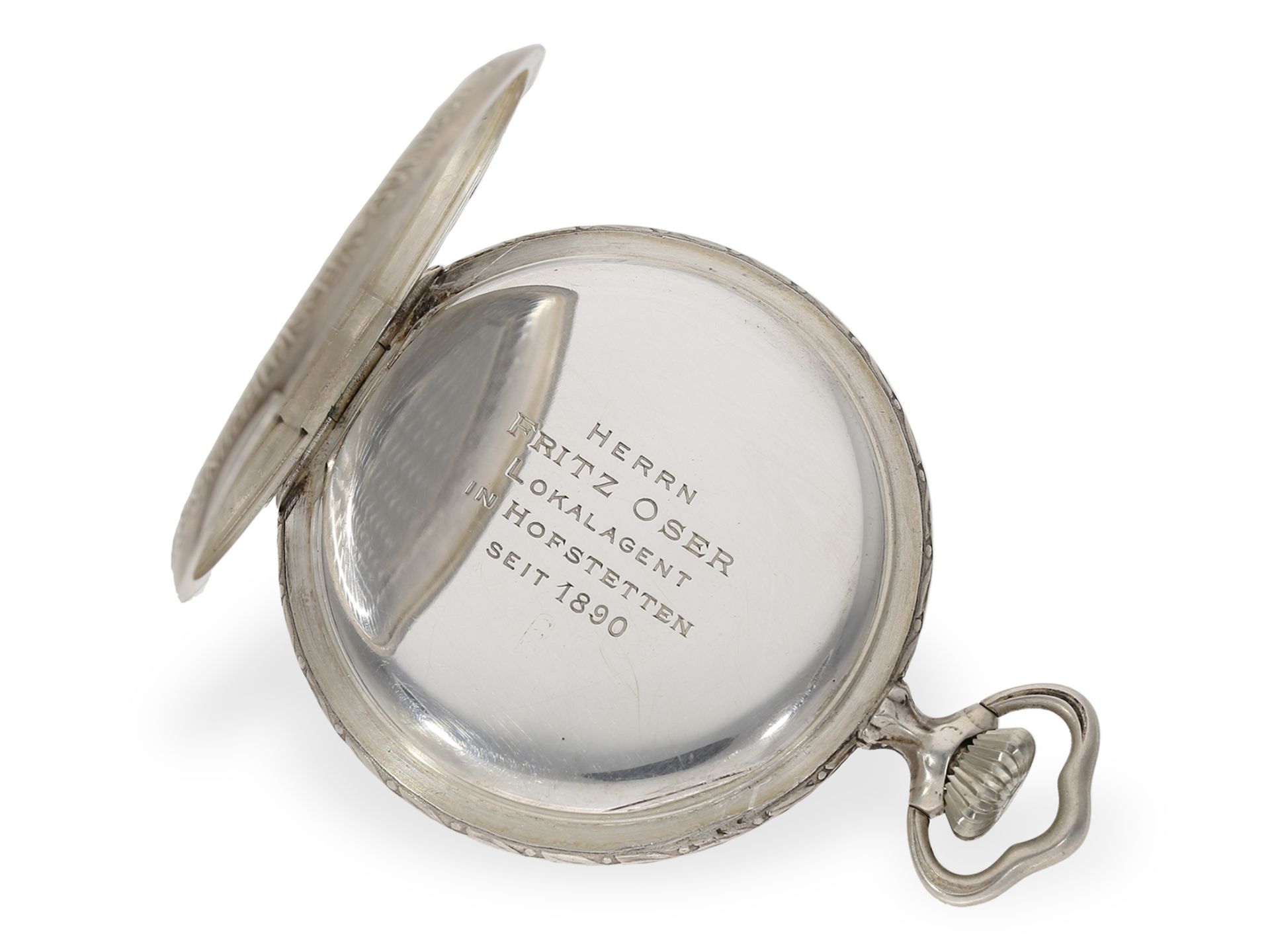 Taschenuhr: seltene Longines Jugendstiltaschenuhr mit Reliefgehäuse - Bild 4 aus 7