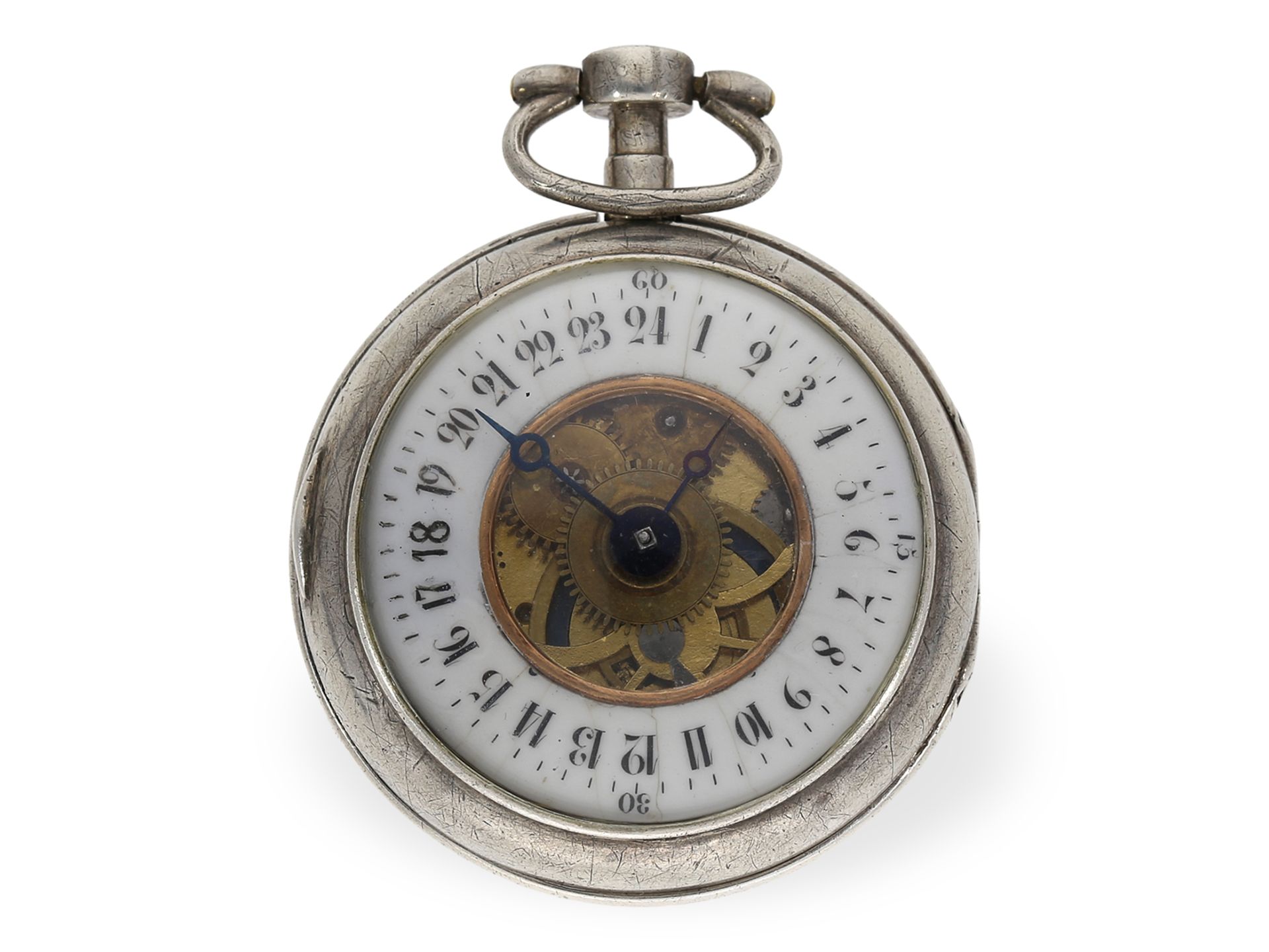 Pocket watch: extremely rare double-sided pocket watch with 24h dial, 2nd time zone, date, 1780 - Image 2 of 2
