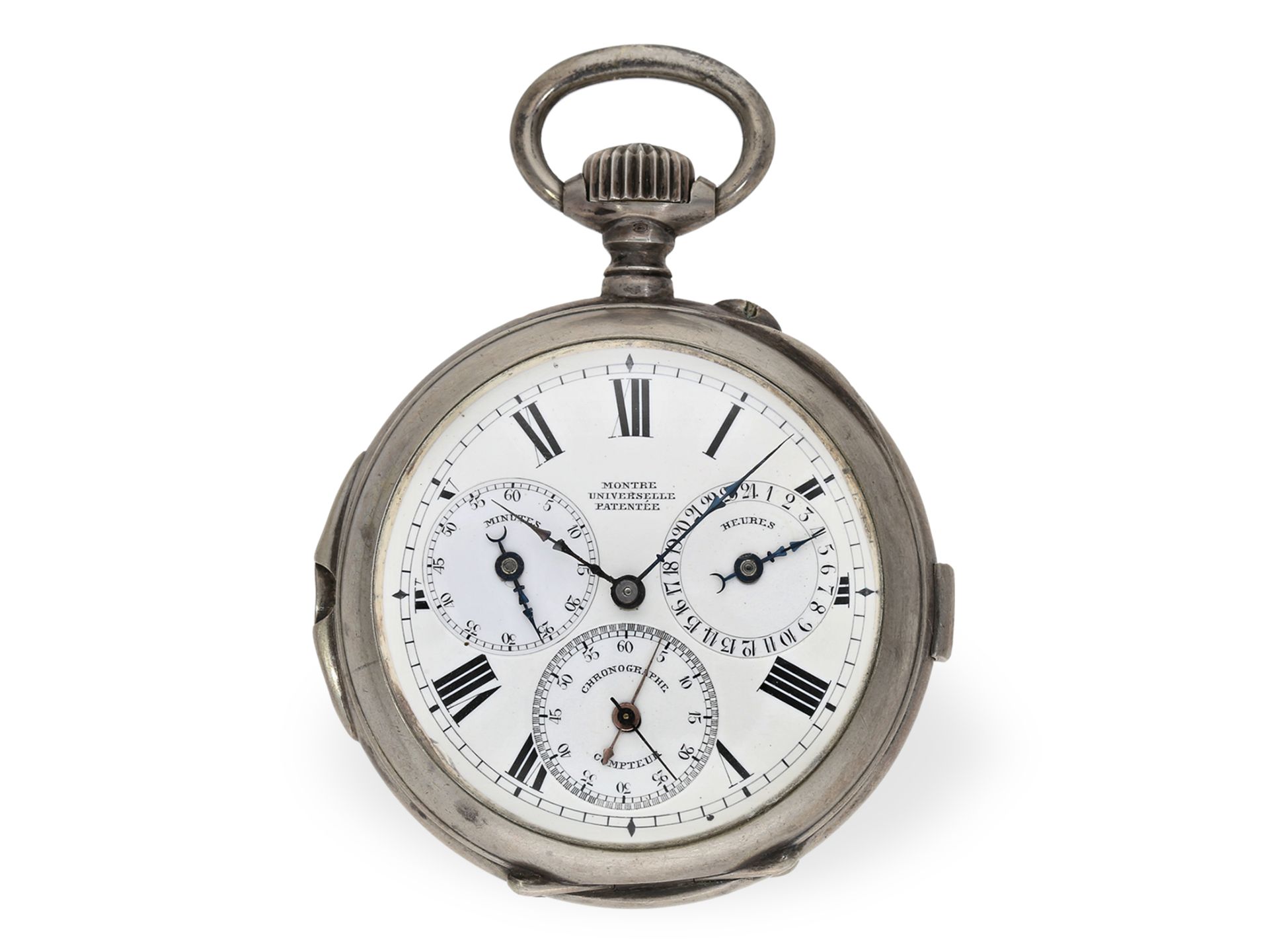 Pocket watch: technically interesting split-seconds chronograph, Bovet "Montre Universelle" ca. 1890