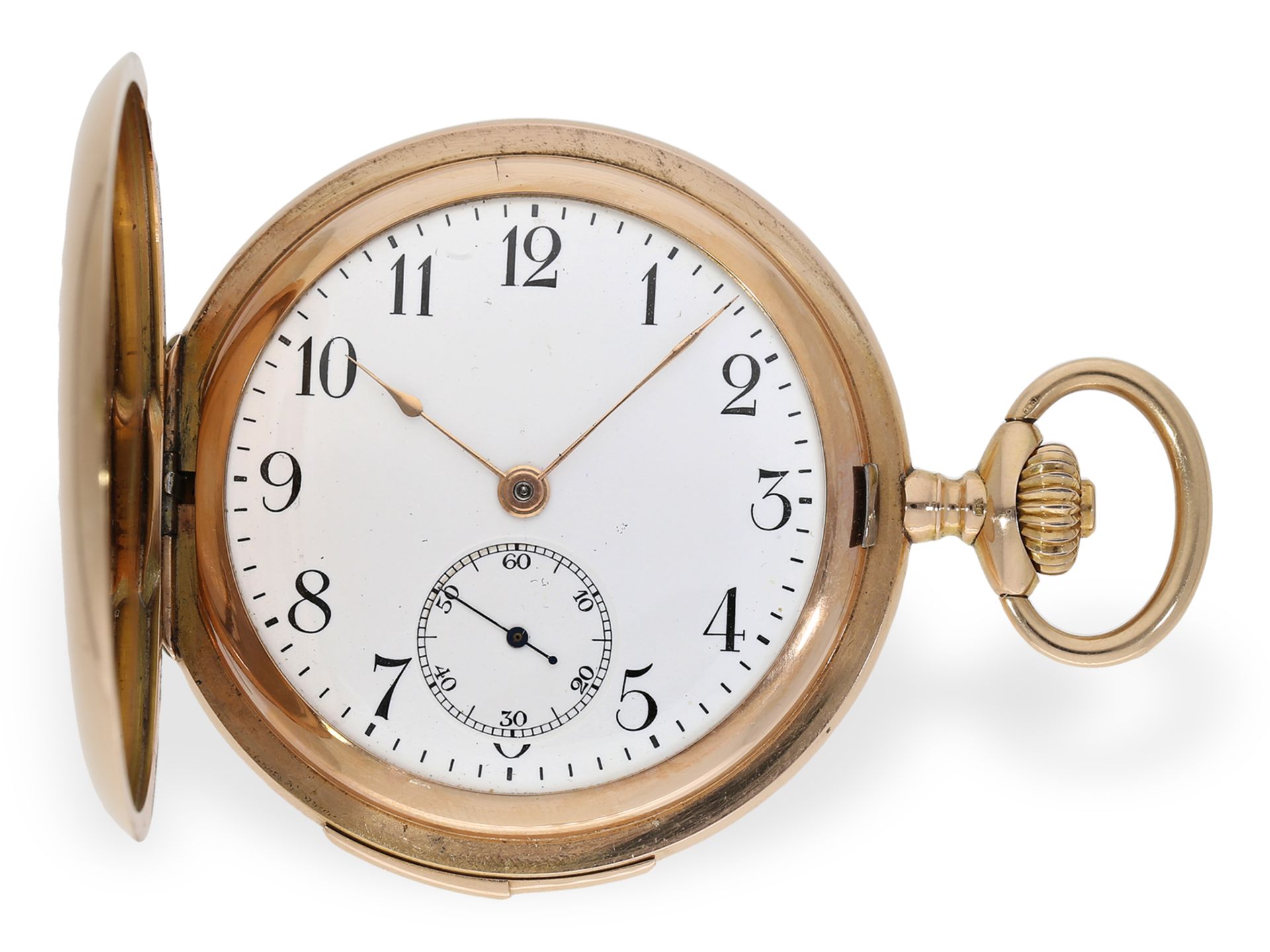 Pocket watch: very fine gold hunting case watch with quarter-hour repeater, probably Piguet calibre,