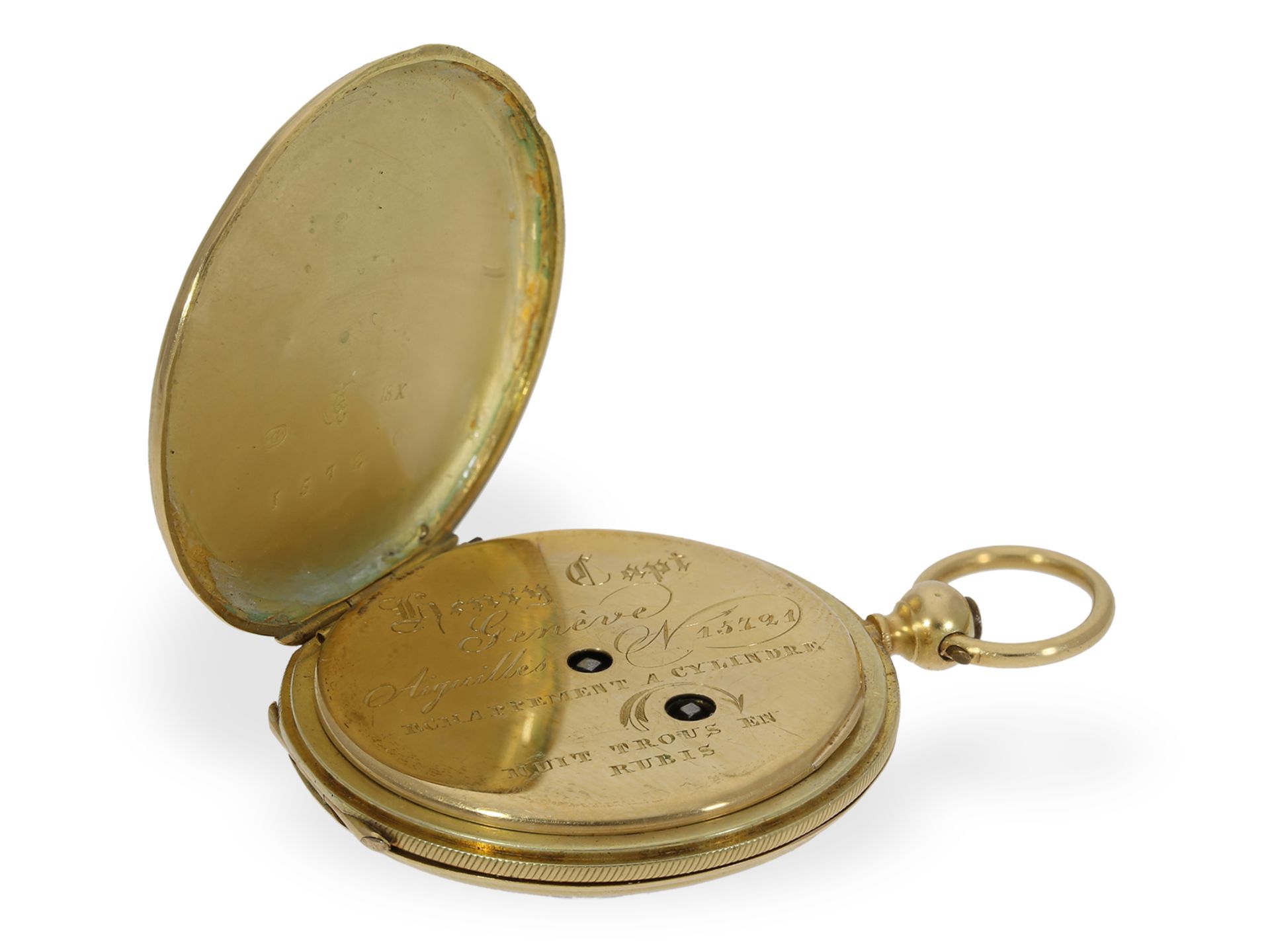Pocket watch: top-quality gold/enamel hunting case watch, Henry Capt Geneve, ca. 1830 - Image 9 of 10