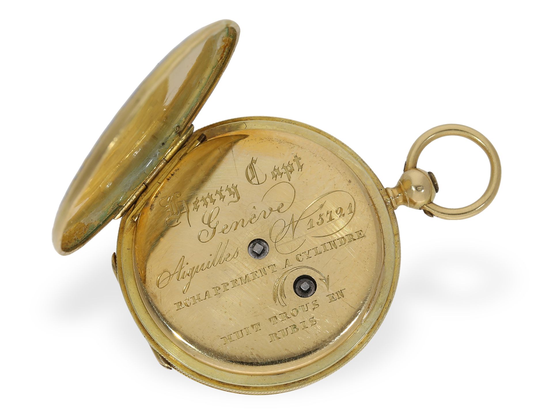 Pocket watch: top-quality gold/enamel hunting case watch, Henry Capt Geneve, ca. 1830 - Image 8 of 10