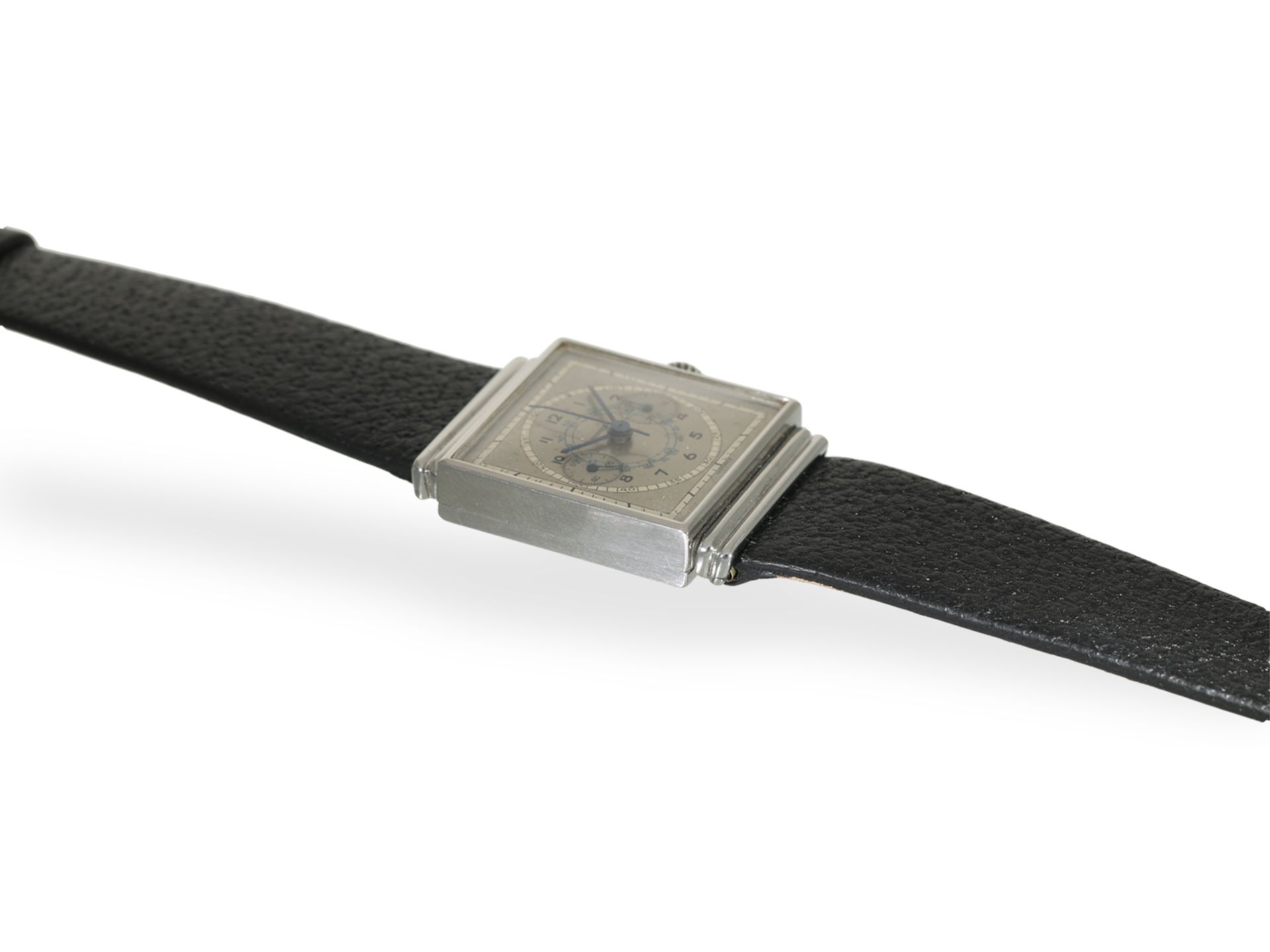 Wristwatch: very beautiful Parker Square Chronograph in steel, Val. 69, 1930s - Image 6 of 7