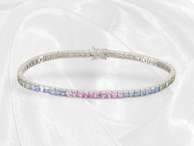 Modernes Multicolor-Saphir-Armband "Rainbow", insgesamt ca. 8,5ct feine Saphire, Handarbeit, 18K Wei