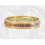 Heavy, very high quality crafted designer goldsmith bangle with fine coloured stones, unique handwor