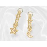 Fancy, high quality 18K brilliant-cut diamond ear studs "Crescent & Star", approx. 1ct brilliant-cut