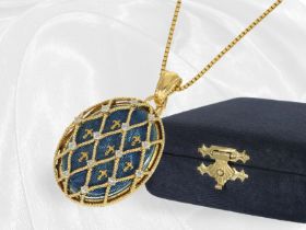 Anhänger: Hochwertiges Fabergé Emaille-Medaillon mit Brillantbesatz sowie Collierkette