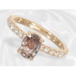 Ring: like new, finely worked sapphire/brilliant-cut diamond goldsmith ring, Padparadscha sapphire o