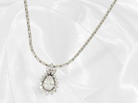 Kette: Vintage Collier mit Brillant/Diamant-Goldschmiedeanhänger, Diamant-Tropfen von ca. 1,1ct