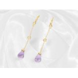 Italian amethyst/brilliant-cut diamond gold ear studs, 18K gold