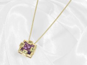 Kette/Anhänger: feine Panzerkette mit 18K Amethyst/Peridot-Goldschmiedeanhänger von Jette Joop