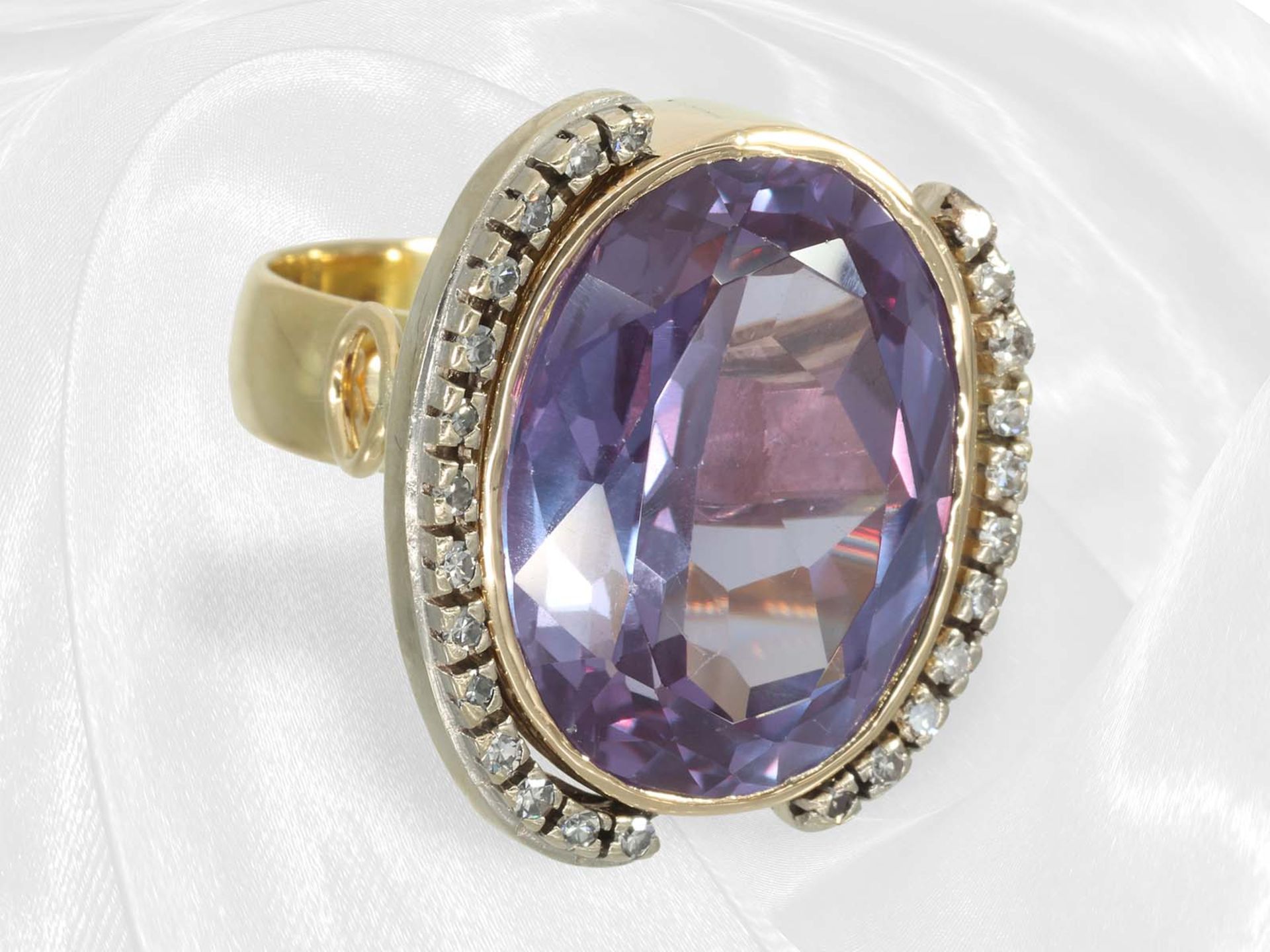 Ring: handmade, decorative amethyst/diamond goldsmith ring - Image 4 of 6