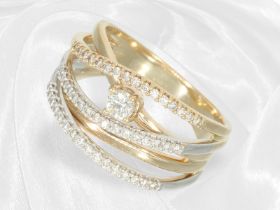 Ring: moderner, sehr dekorativ gefertigter Brillantring, 14K Gold