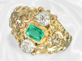 Ring: Sehr attraktiver, vintage Smaragd/Diamant-Goldschmiedering