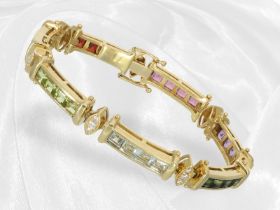 Modernes Multicolor-Armband mit Brillanten und unterschiedlichen Farbsteinen, Handarbeit, 18K Gold