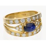 Ring: Breiter, hochwertiger Saphir/Brillant-Goldschmiedering, ca. 2,5ct, Handarbeit aus 18K Gelbgold