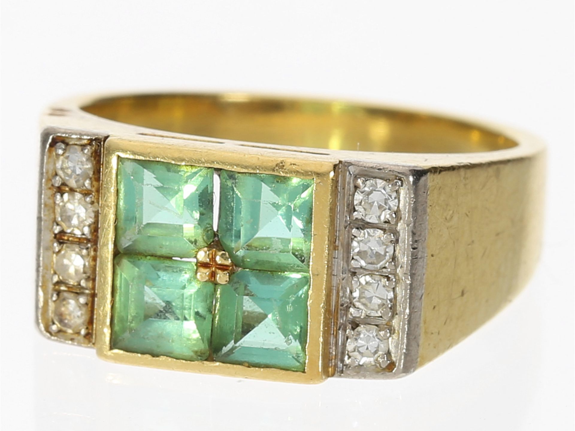 Ring: Vintage Goldschmiedering mit Turmalin- und Diamantbesatz, Handarbeit aus 18K Gold