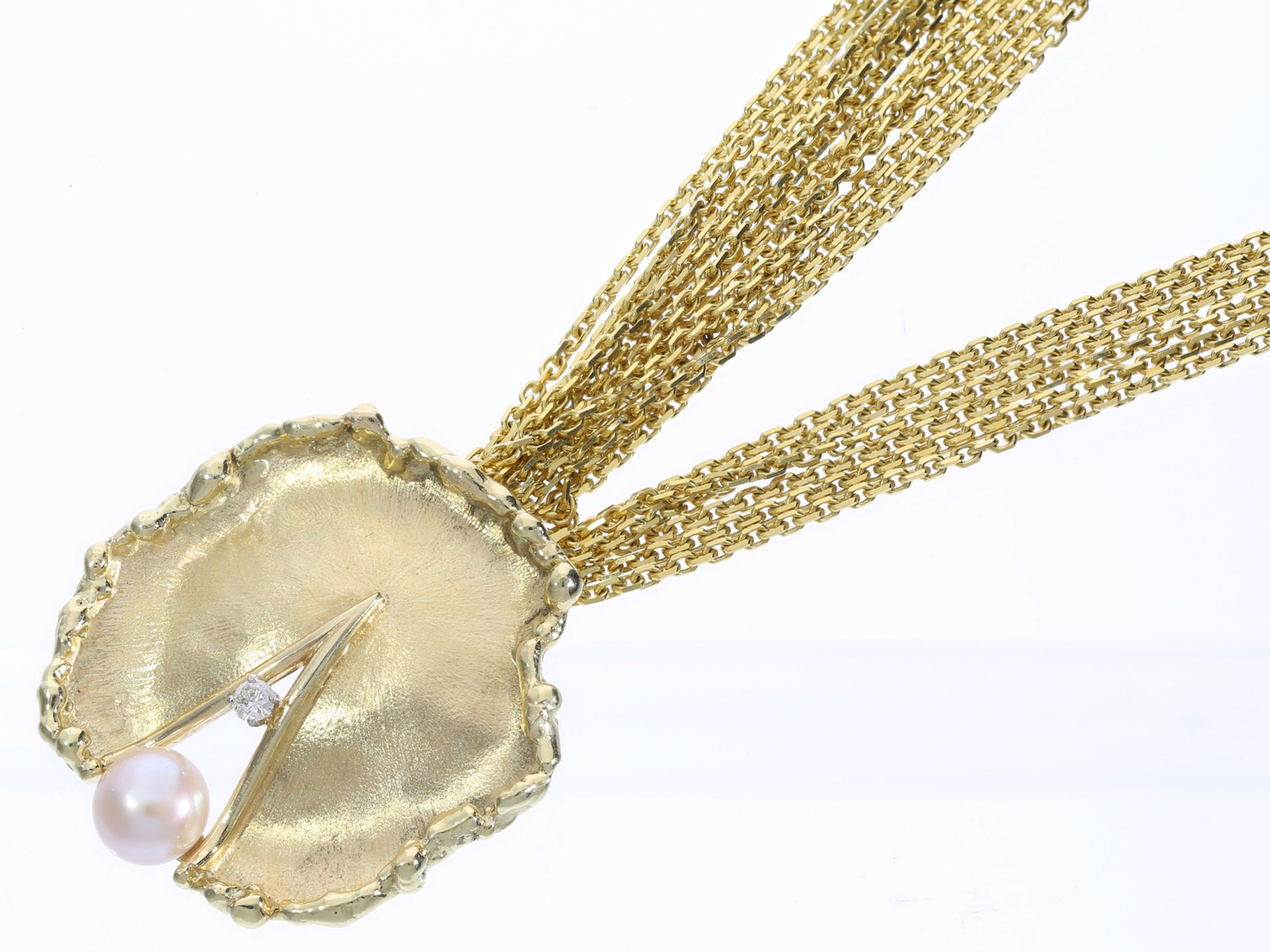 Kette/Collier: moderne, sehr dekorative und individuelle Goldschmiedearbeit, mit Brillant und Perle  - Bild 2 aus 2