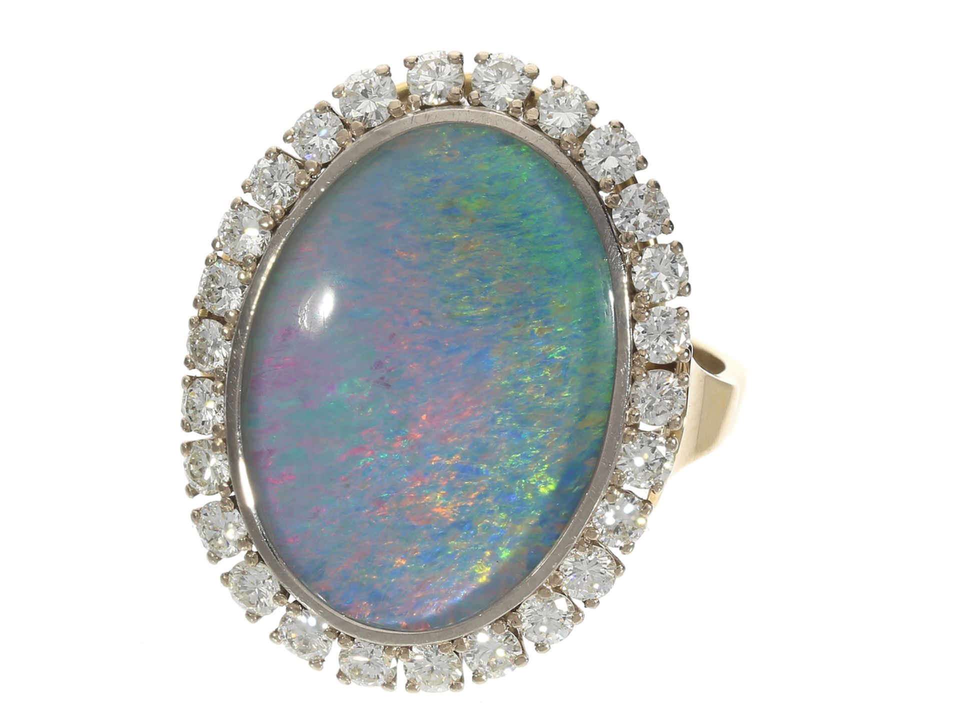 Ring: Sehr schön gearbeiteter, ehemals teurer vintage Opal/Brillant-Goldschmiedering - Bild 2 aus 2