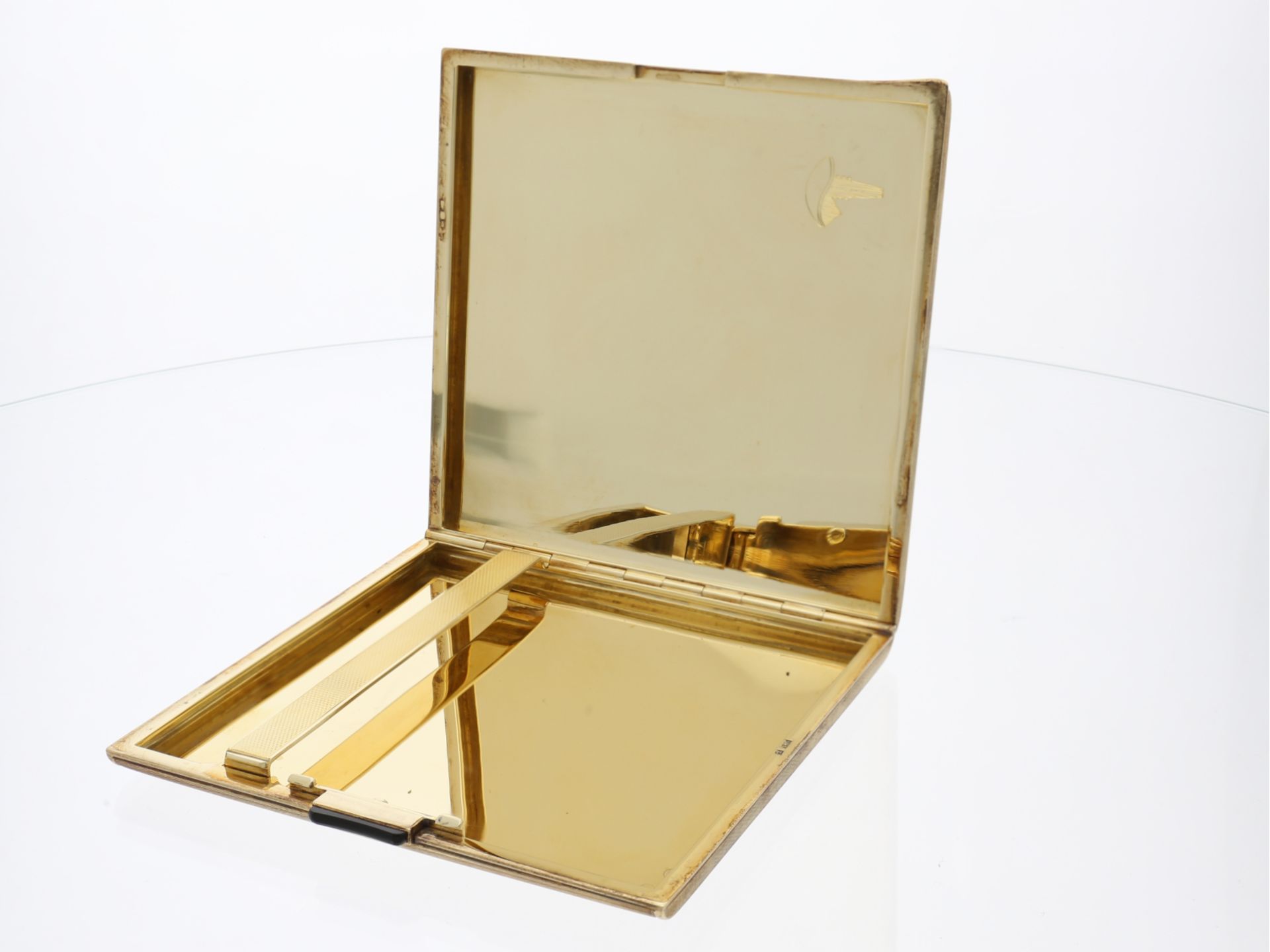 Äußerst luxuriöses goldenes Zigarettenetui, Weyersberg Königsallee Düsseldorf, um 1950, Originalbox - Bild 2 aus 2