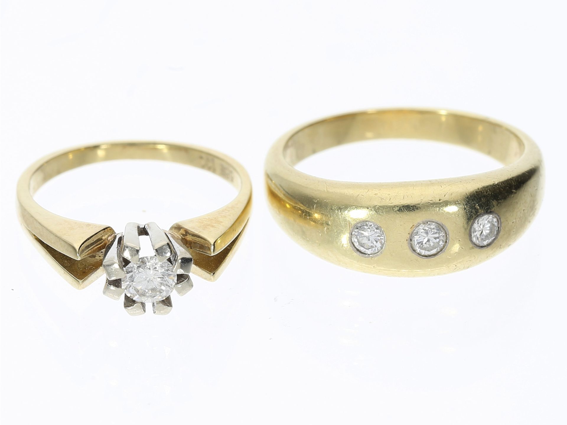 Ring: 2 vintage Brillant-Goldringe