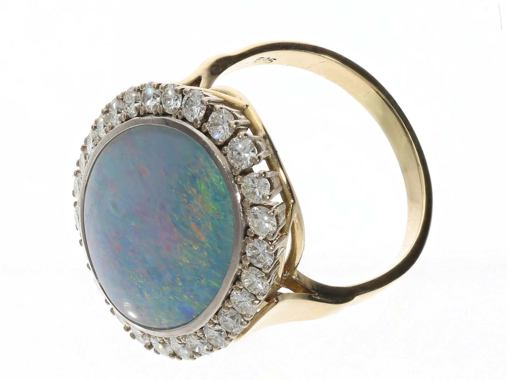 Ring: Sehr schön gearbeiteter, ehemals teurer vintage Opal/Brillant-Goldschmiedering