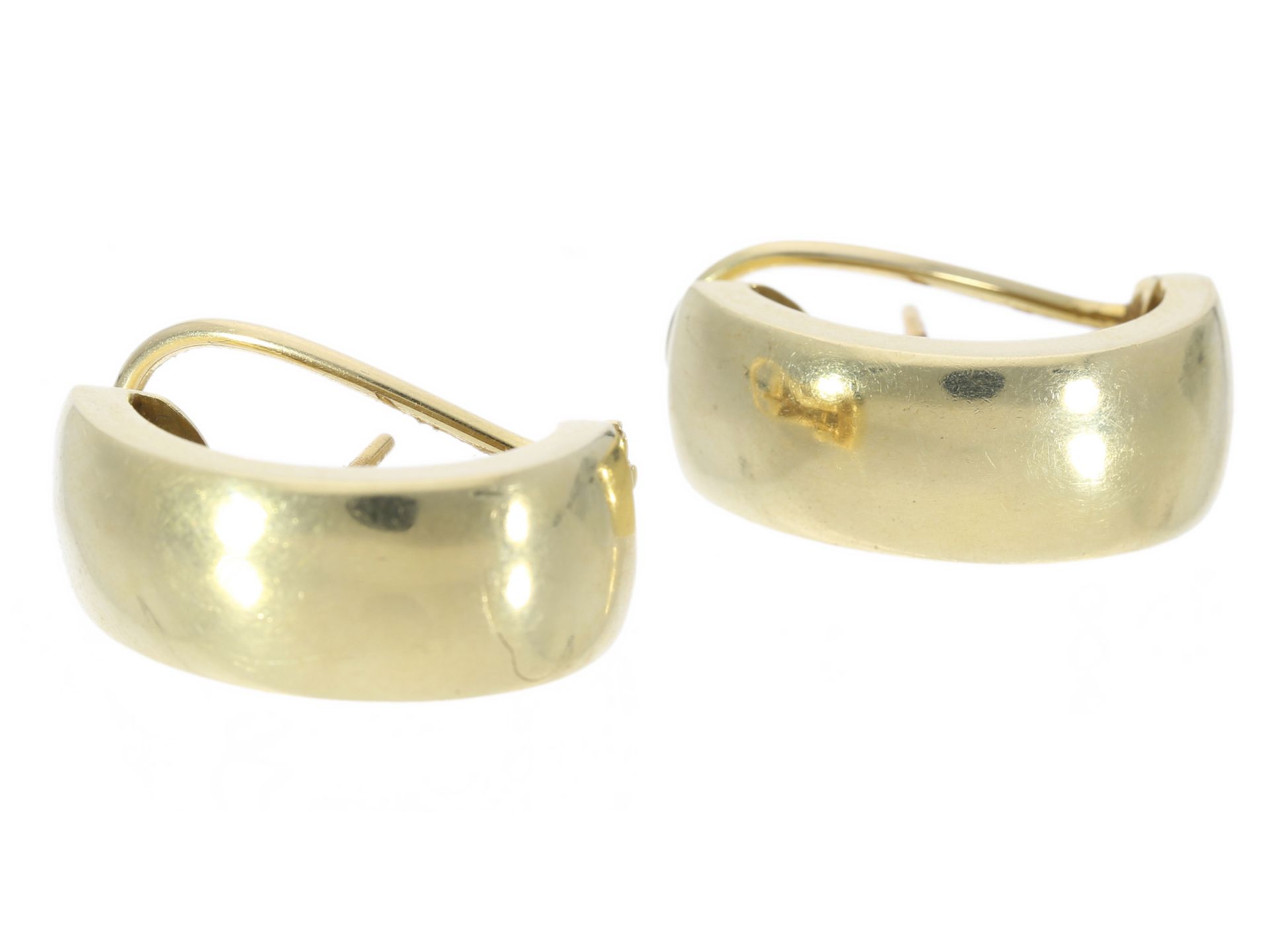 Ohrringe: Sehr dekorative Goldschmiede-Halbcreolen, Handarbeit aus 14K Gelbgold - Bild 2 aus 2
